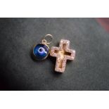 DIAMOND CROSS AND EYE PENDANT - YELLOW GOLD TESTED