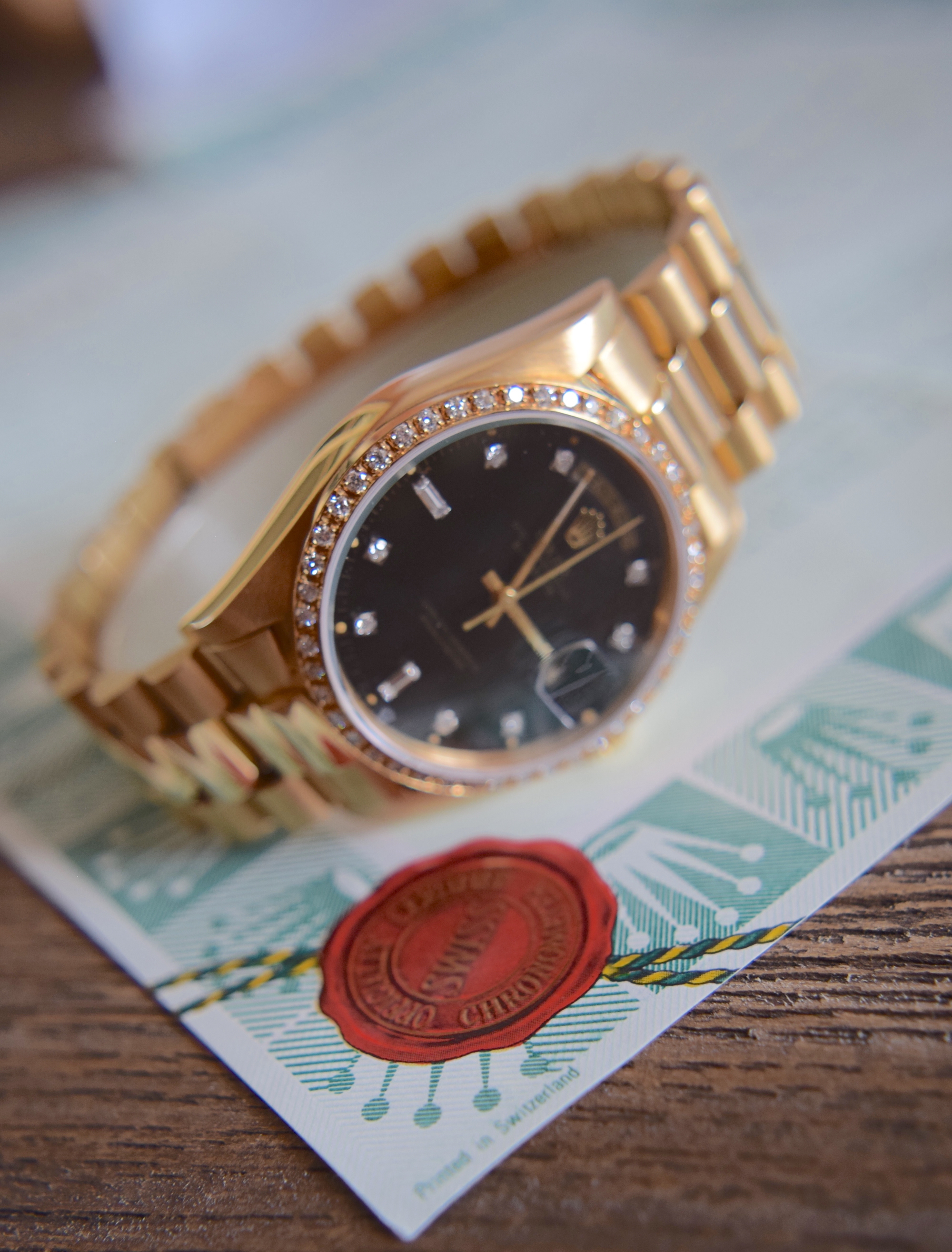 ROLEX 18K DAY DATE 18238 - DIAMOND SET BLACK DIAL / BEZEL - ORIGINAL ROLEX CERTIFICATE & VALUATION - Bild 2 aus 11