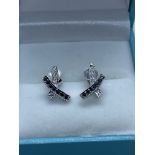 18ct WHITE GOLD BLACK & WHITE DIAMOND SET KISS EARRINGS - £875 INSURANCE VALUATION