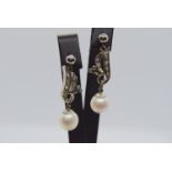 0.50CT DIAMOND AND PEARL EARRINGS IN 14K GOLD