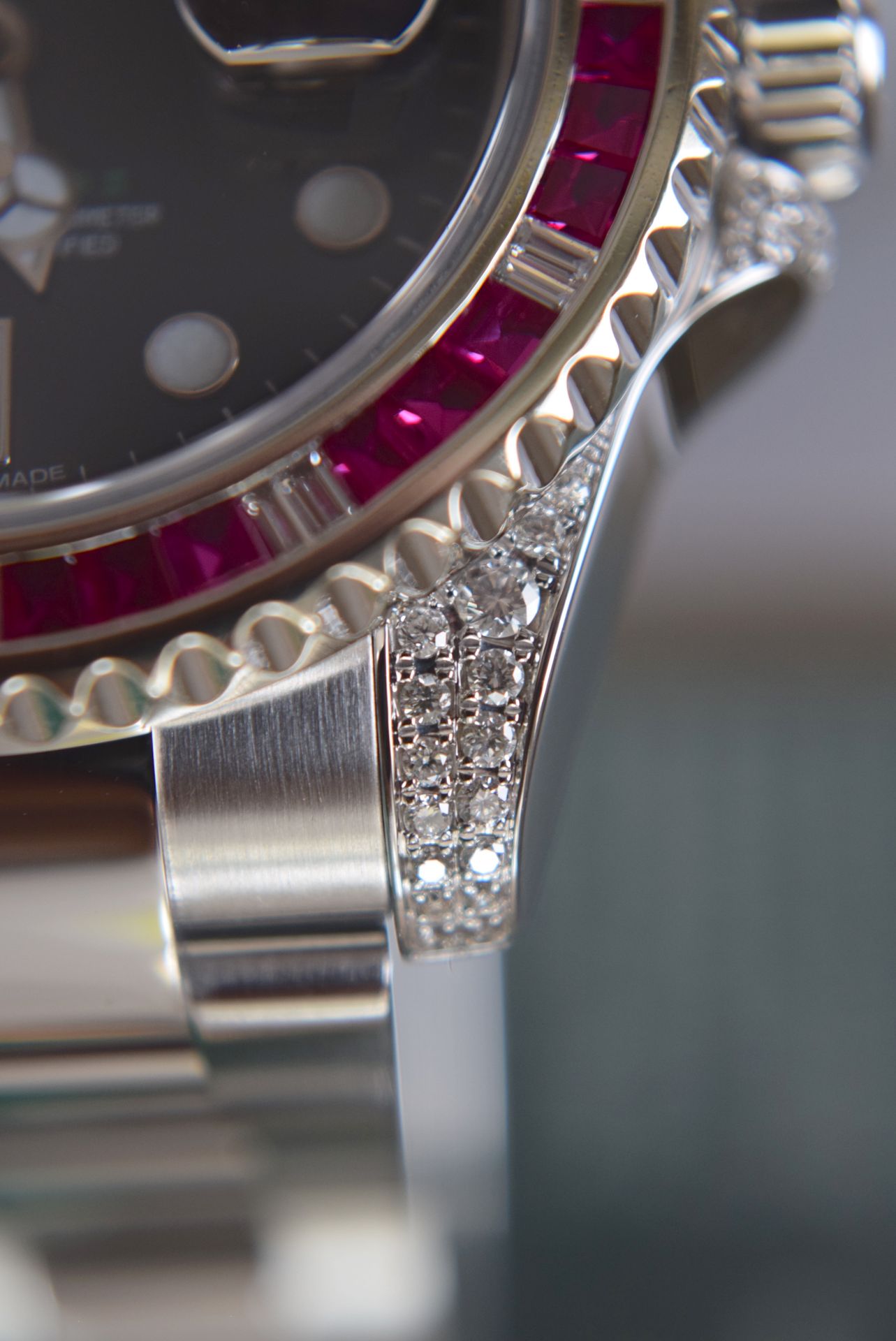 ROLEX GMT MASTER II STEEL SARU 5.85CT VVS DIAMOND/ SAPPHIRE/ RUBY SET WITH BOX, ROLEX CARD/ TAGS ETC - Image 38 of 39