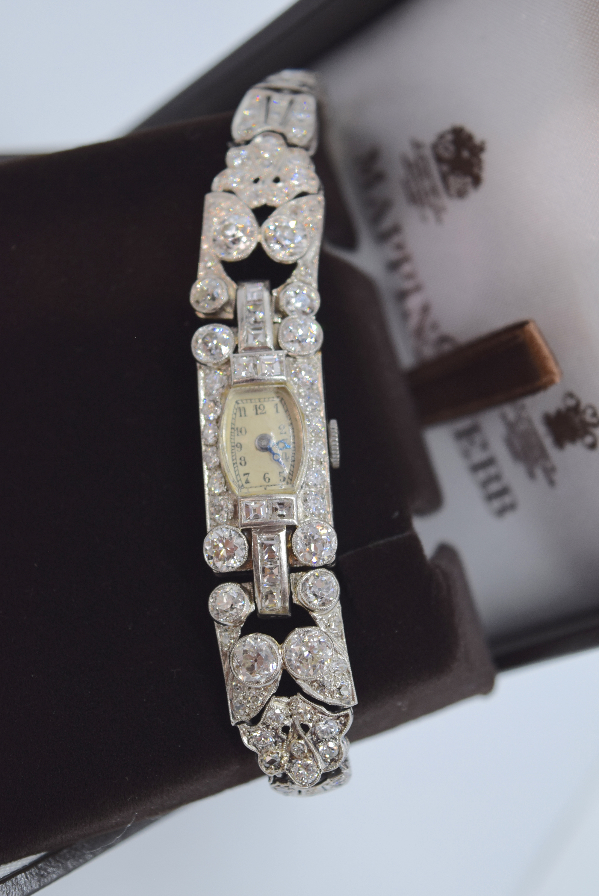 9.00CT OLD CUT DIAMOND & PLATINUM ART DECO COCKTAIL WATCH