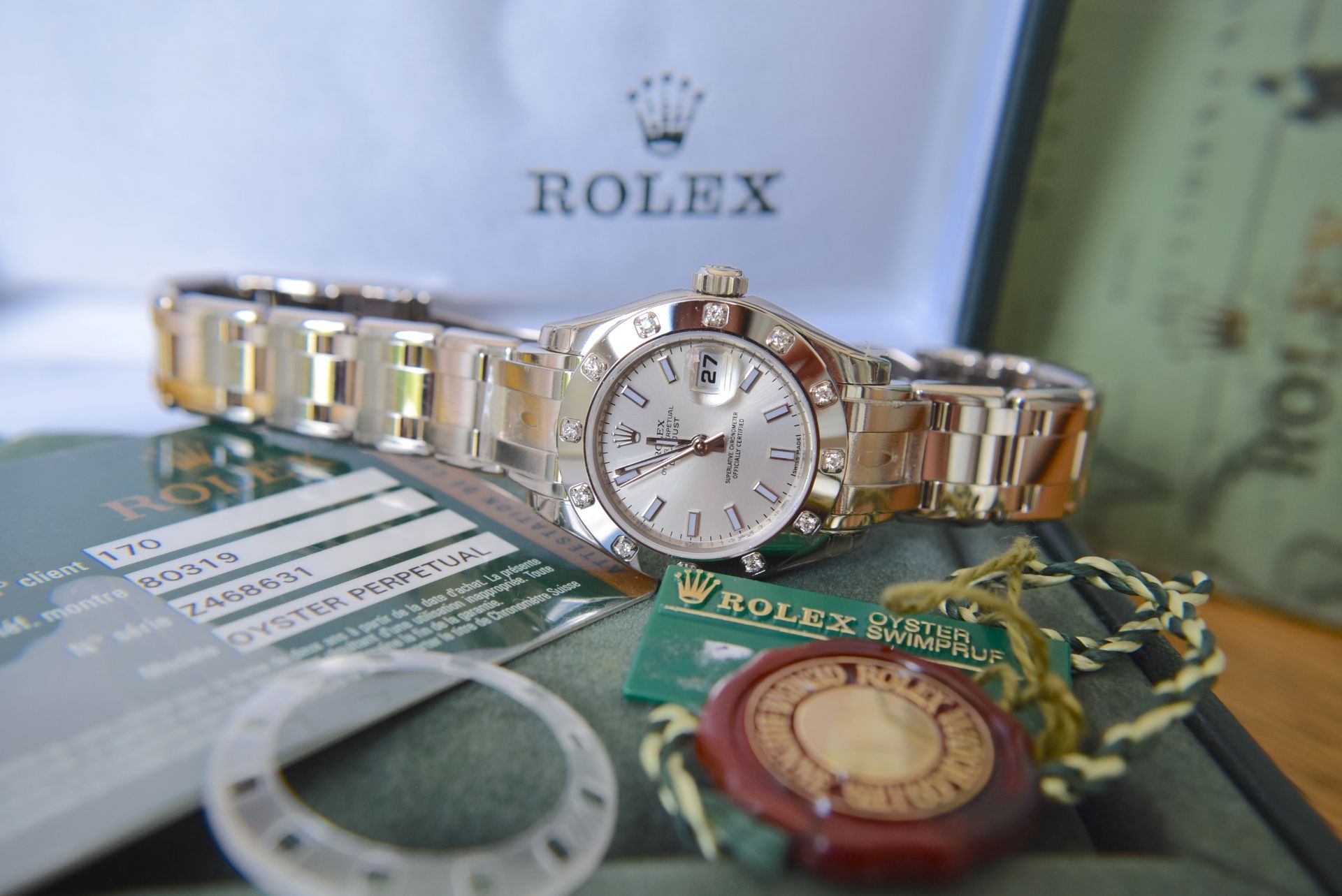 BEAUTIFUL UNWORN & STICKERED ROLEX DIAMOND 'PEARLMASTER' - FULL 18K WHITE GOLD (CERT CARD ETC.) - Image 10 of 10