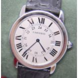 CARTIER RONDE SOLO REF. 3603 "DATE" (GENTS STEEL WATCH) - CARTIER STRAP/ CLASP