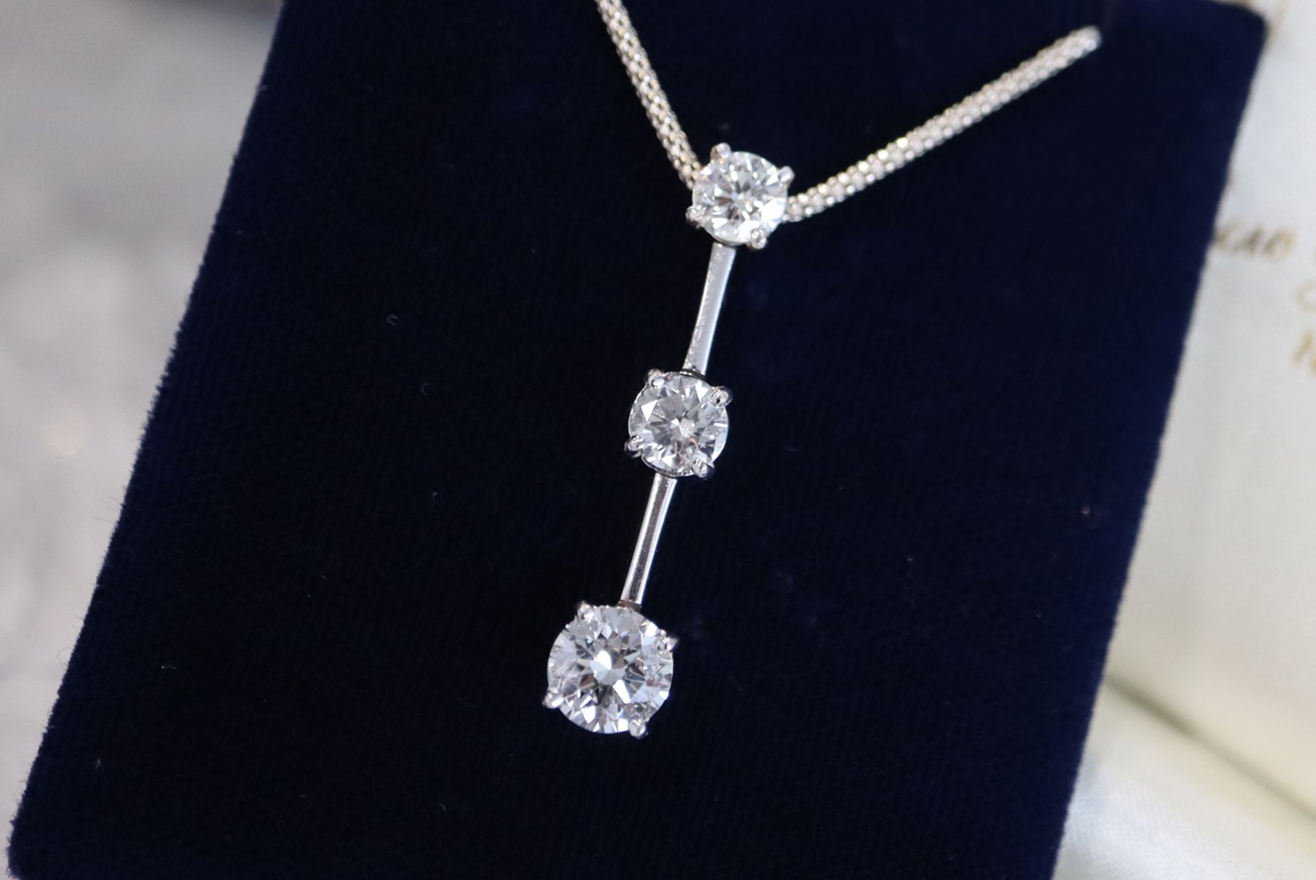 2.15CT DIAMOND TRILOGY DROP PENDANT - 18K WHITE GOLD - Image 8 of 8