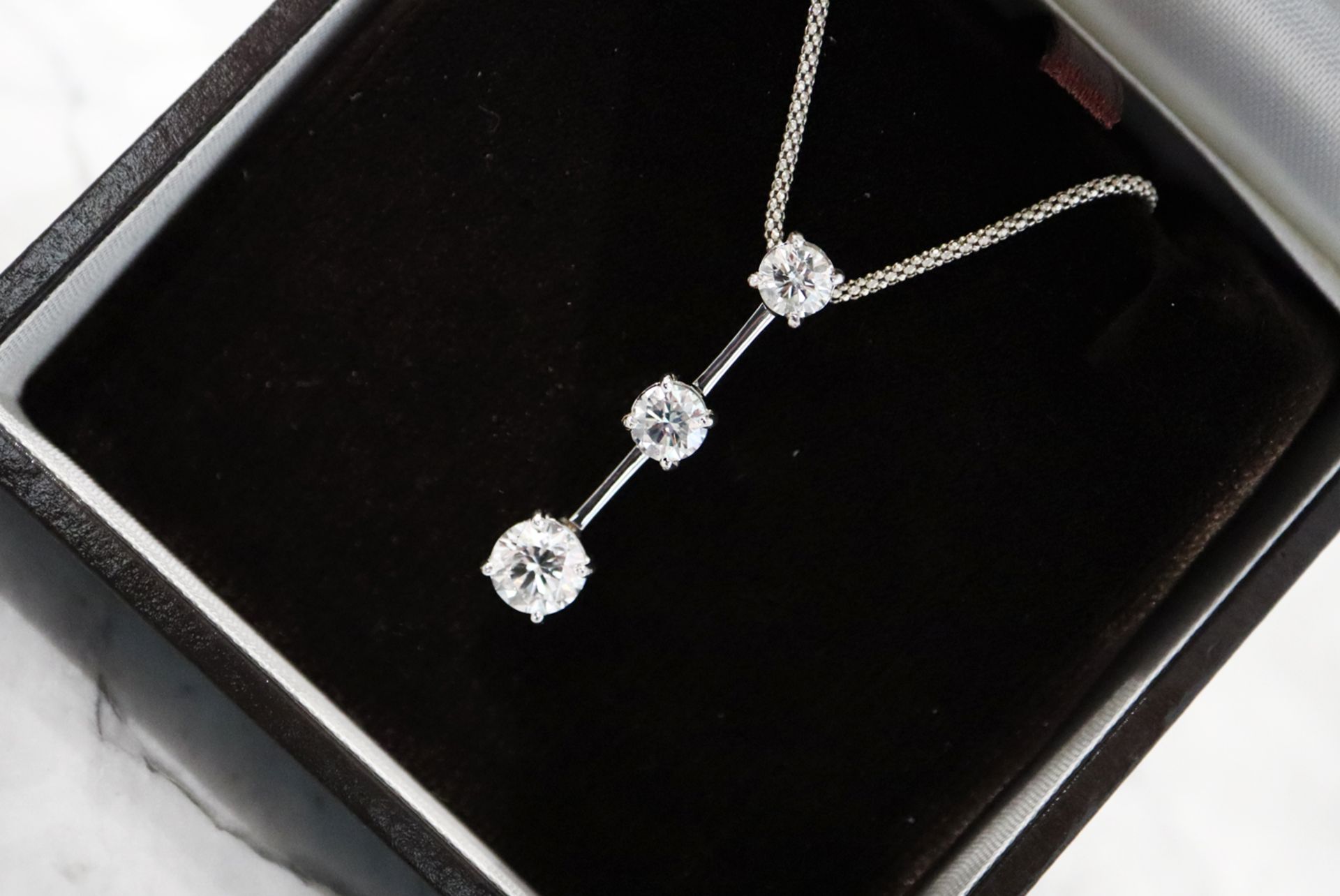 2.15CT DIAMOND TRILOGY DROP PENDANT - 18K WHITE GOLD - Image 3 of 8