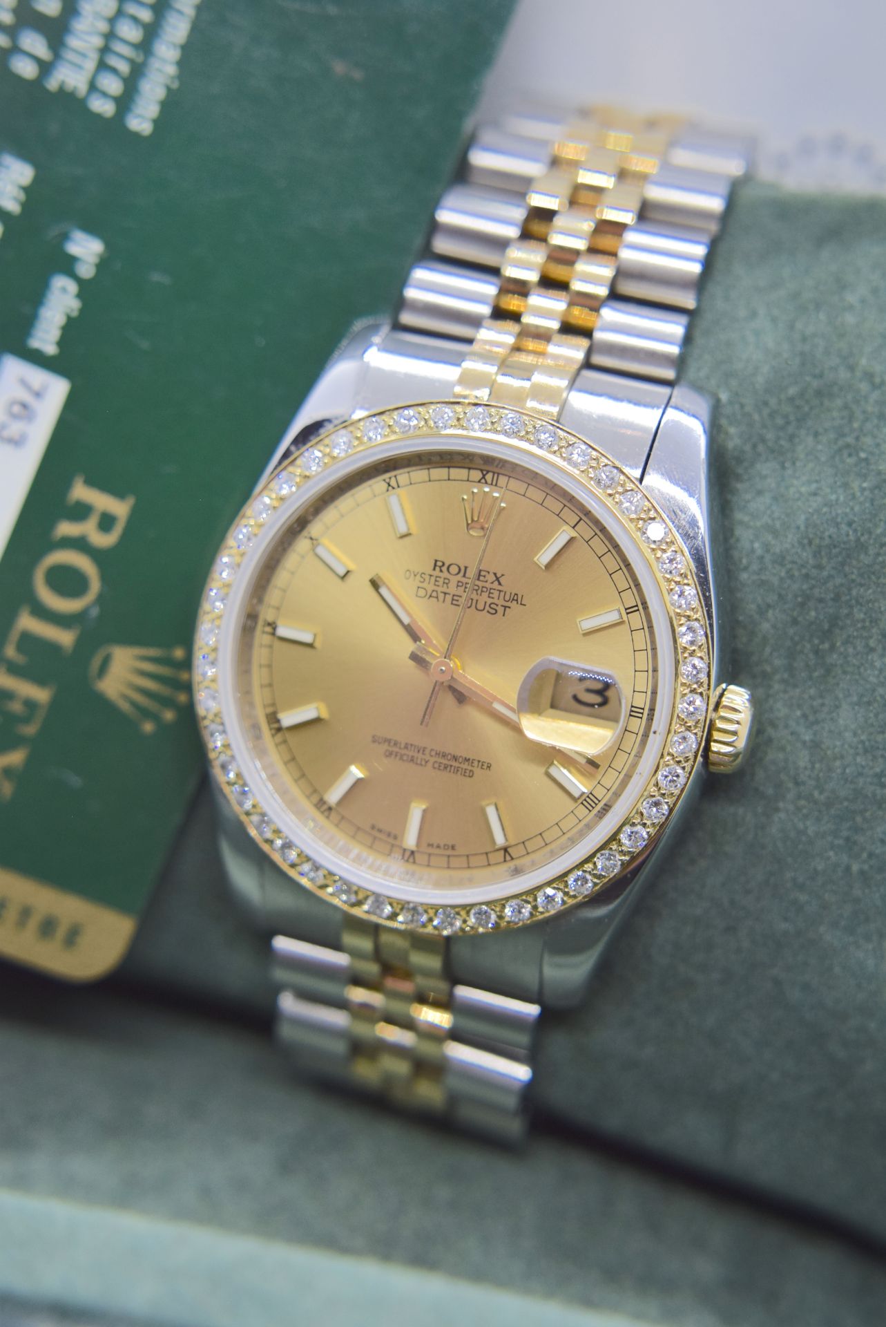 ROLEX DATEJUST REF. 116233 36MM CHAMPAGNE DIAL & DIAMOND SET BEZEL (M SERIAL) WITH WARRANTY CARD