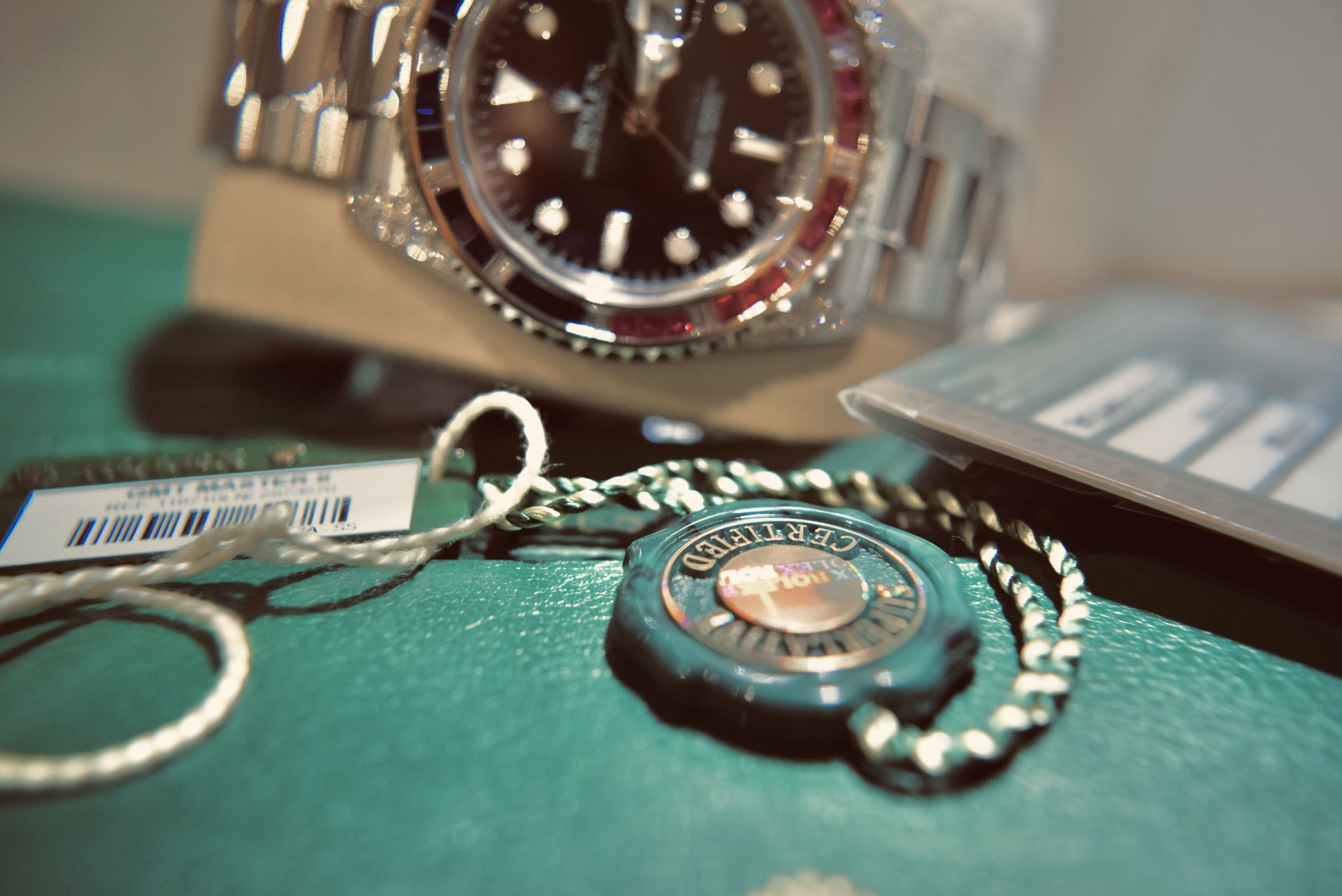 ROLEX GMT MASTER II STEEL SARU 5.85CT VVS DIAMOND/ SAPPHIRE/ RUBY SET WITH BOX, ROLEX CARD/ TAGS ETC - Image 3 of 39