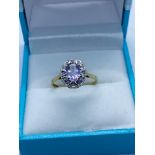 9ct GOLD AMETHYST & DIAMOND RING (SIZE M 1/2)