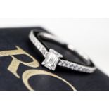 DIAMOND & PLATINUM EMERALD CUT DIAMOND RING - CERTIFICATE & VALUATION (£3,000.00)