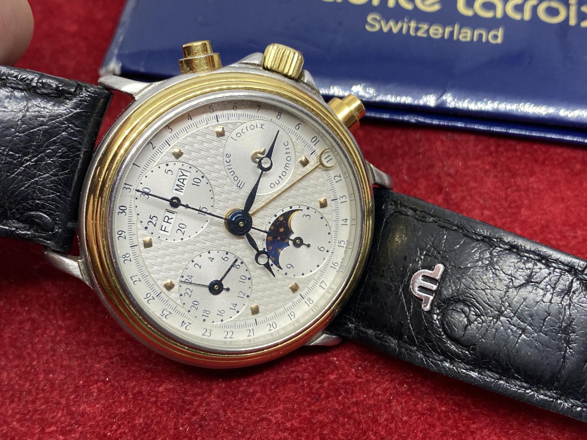 MAURICE LACROIX MOONPHASE, PERPETUAL CALENDAR WATCH WITH PAPERS - Image 4 of 8