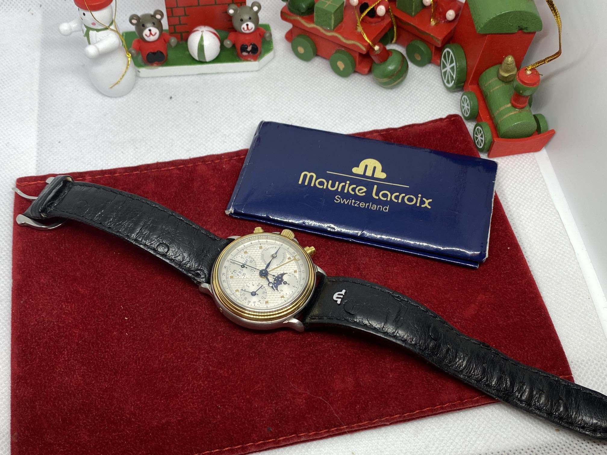 MAURICE LACROIX MOONPHASE, PERPETUAL CALENDAR WATCH WITH PAPERS