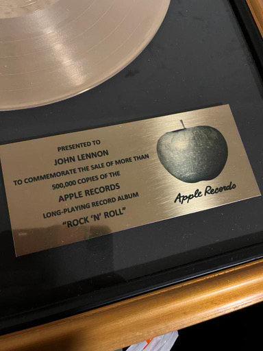 APPLE RECORDS JOHN LENNON GOLD RECORD AWARD MARKED "PRESENTED TO JOHN LENNON" - Image 3 of 8