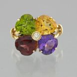 Ring tutti frutti In pink gold 14 Karat, set with four coloured stones and a small diamond in the