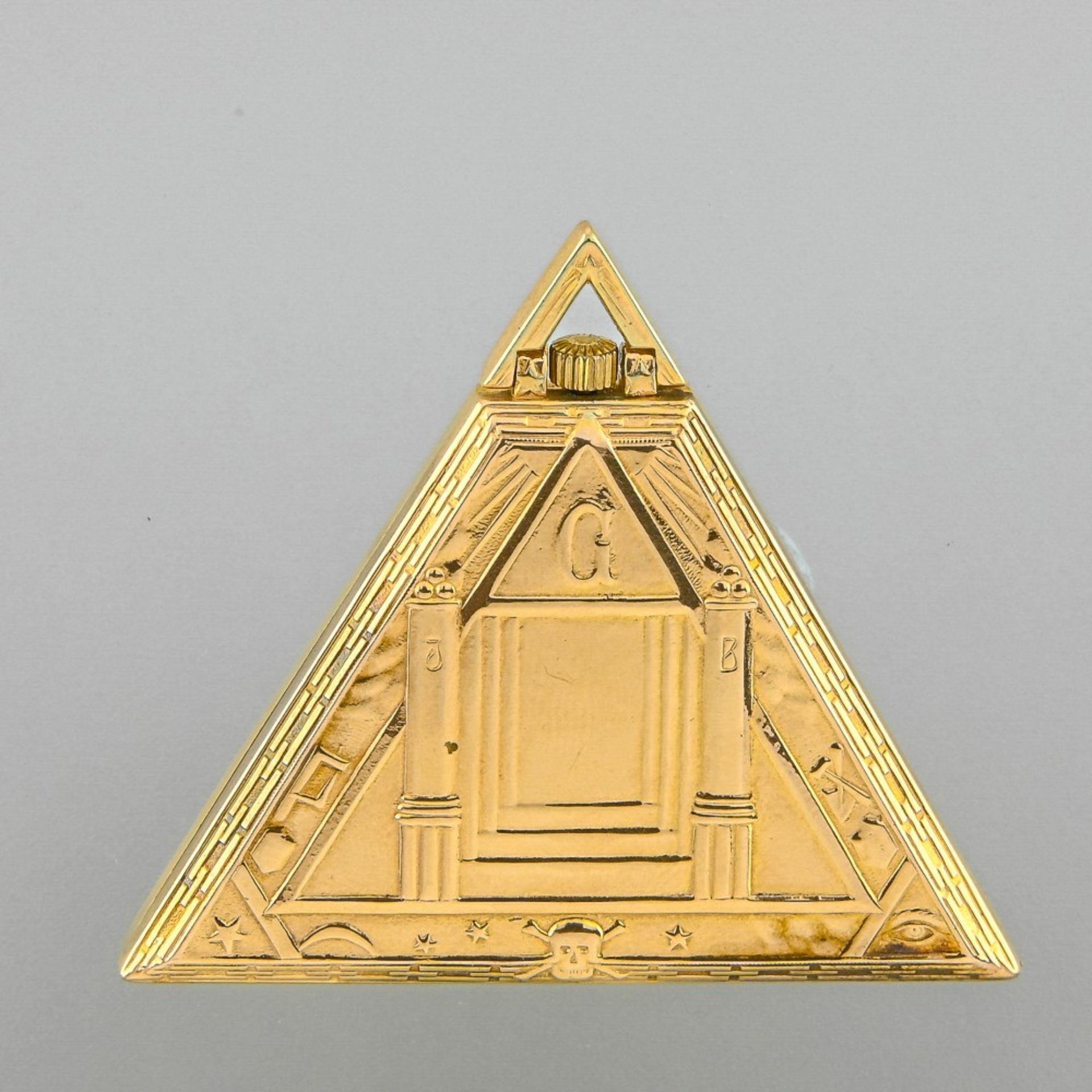 Masonic pocket watch Gold-plated triangular case, decorated with masonic symbols. Silvered champagne - Bild 2 aus 2