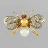 Fly brooch with spread wings In the spirit of the 1900s. Brooch in platinum and yellow gold 14