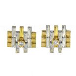 Modernist earrings 14 Karat gold, yellow and white gold wires intertwined to form a geometric
