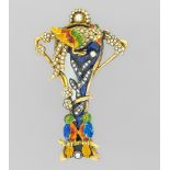 Brooch with birds In yellow gold 14 Karat, with enamelled decoration and set with diamonds