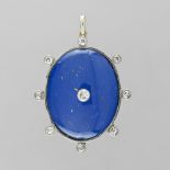 Lapis Lazuli pendant In yellow gold and white gold 14 Karat. This pendant includes an oval plate
