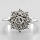 Daisy ring In white 18-carat gold, set with nine brilliant diamonds in flower shape totalling