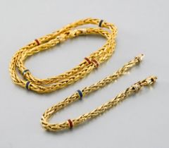 ITALIAN WORK, SECOND HALF OF THE 20TH CENTURY. Necklace and bracelet palm tree link - A necklace