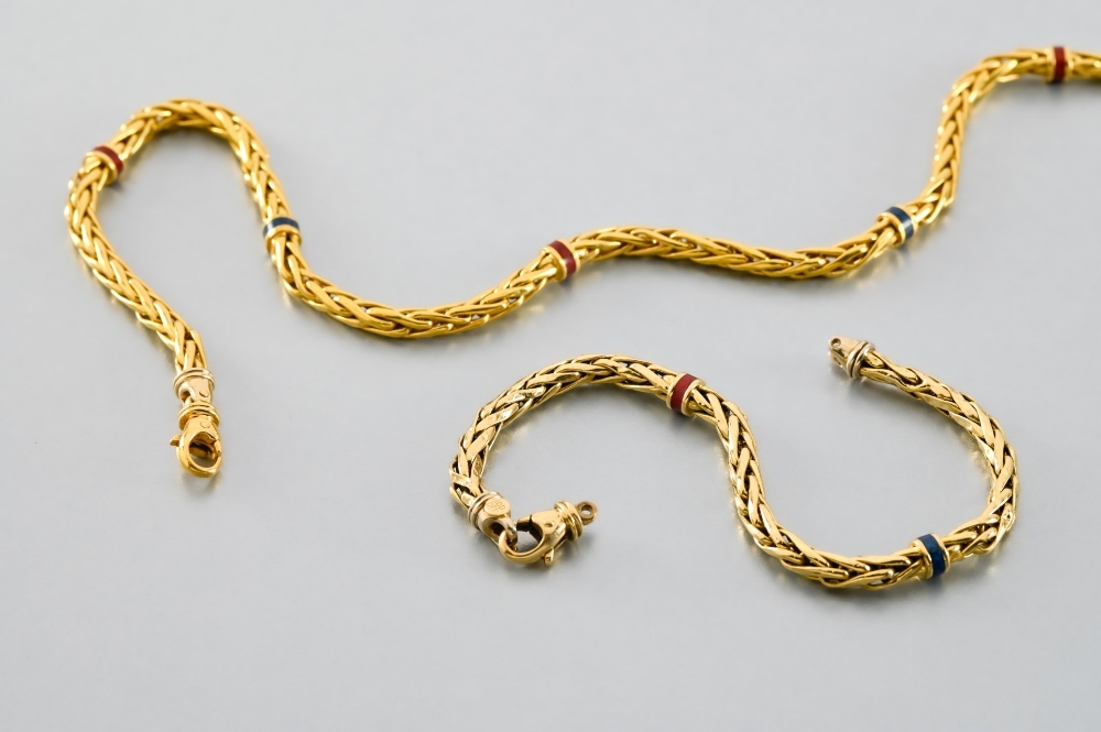 ITALIAN WORK, SECOND HALF OF THE 20TH CENTURY. Necklace and bracelet palm tree link - A necklace - Image 5 of 5