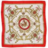 Twill scarf "Armes de Monaco" HERMES 90 cm scarf in twill silk, white background and red frame,