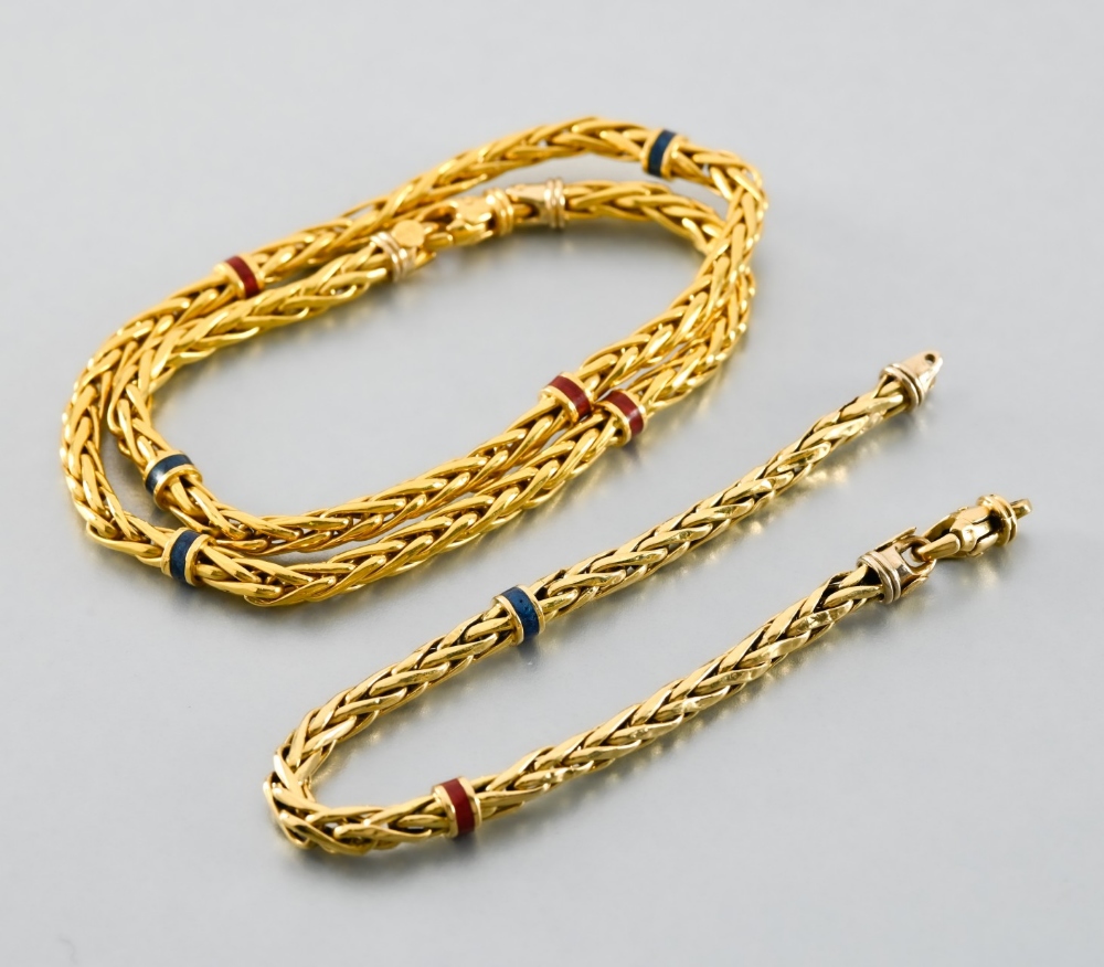 ITALIAN WORK, SECOND HALF OF THE 20TH CENTURY. Necklace and bracelet palm tree link - A necklace - Image 2 of 5