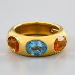 LATE 20TH CENTURY ITALIAN WORK Yellow gold ring with topaz In yellow 18-carat gold, set with three