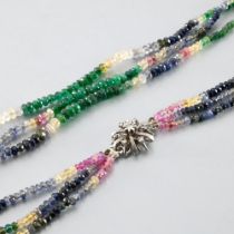 Multicoloured choker Choker triple rows, mixture of various fine stones cut into irregular pearls