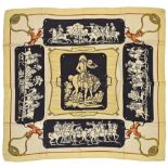 Twill scarf "Plaques à sabler" HERMES 90 cm scarf in twill silk, creamy yellow background and yellow