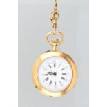 18k gold pocket watch White enamel dial with black Roman numerals, blue Arabic numerals and an