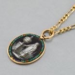 Gold chain and enamelled medallion. - Double-sided oval enamelled medallion surrounded by 18-carat