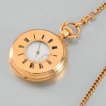 Pocket watch half hunter with double hinges. In 18-carat gold. White enamel dial, hours in Roman