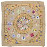 Twill scarf "Sulfides & Presse - papiers" HERMES 90 cm scarf in twill silk, beige background and