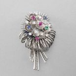 1950'S White gold brooch - pendant "Tutti Frutti". In white 18-carat gold representing a flower