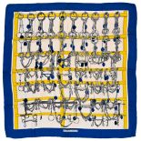 Twill scarf "Mors & Filets" HERMES scarf 90 cm in twill silk, white background and blue frame,