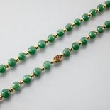 Green pearl necklace. Probably made of amazonite. This necklace consists of pearls with a diameter