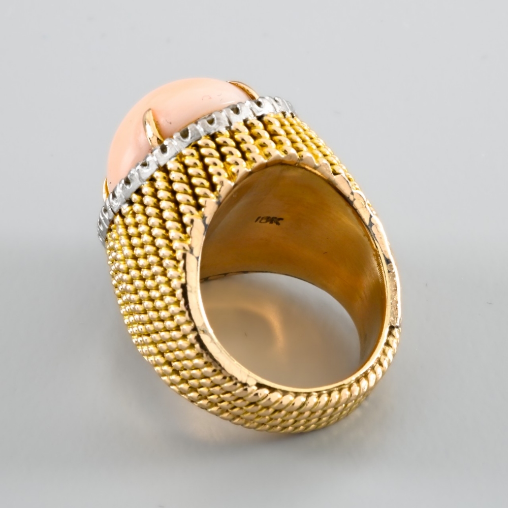 WORK CIRCA: 1950-1960 Cocktail ring set with a coral cabochon In yellow 18-carat gold, set with an - Image 5 of 5