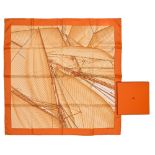 Twill scarf "Vent portant II, (detail)" HERMES 90 cm scarf in twill silk, orange background and