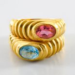 ITALIAN WORK end-20TH CENTURY Ring you and me gold and topaz In yellow 18-carat gold, double body of