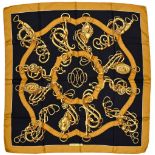 scarf Twill "Profilé" HERMES scarf 90 cm in twill silk, black background and black frame, signed