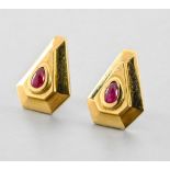 Modernist earrings Earrings in yellow 18-carat gold, each set with a small pear-shaped ruby