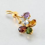 Small tutti frutti brooch. In yellow 18-carat gold, represents a flower with four petals in coloured