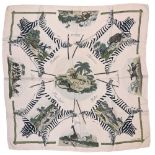 Twill scarf "La Chasse en Afrique" HERMES 90 cm scarf in twill silk, beige background and frame,