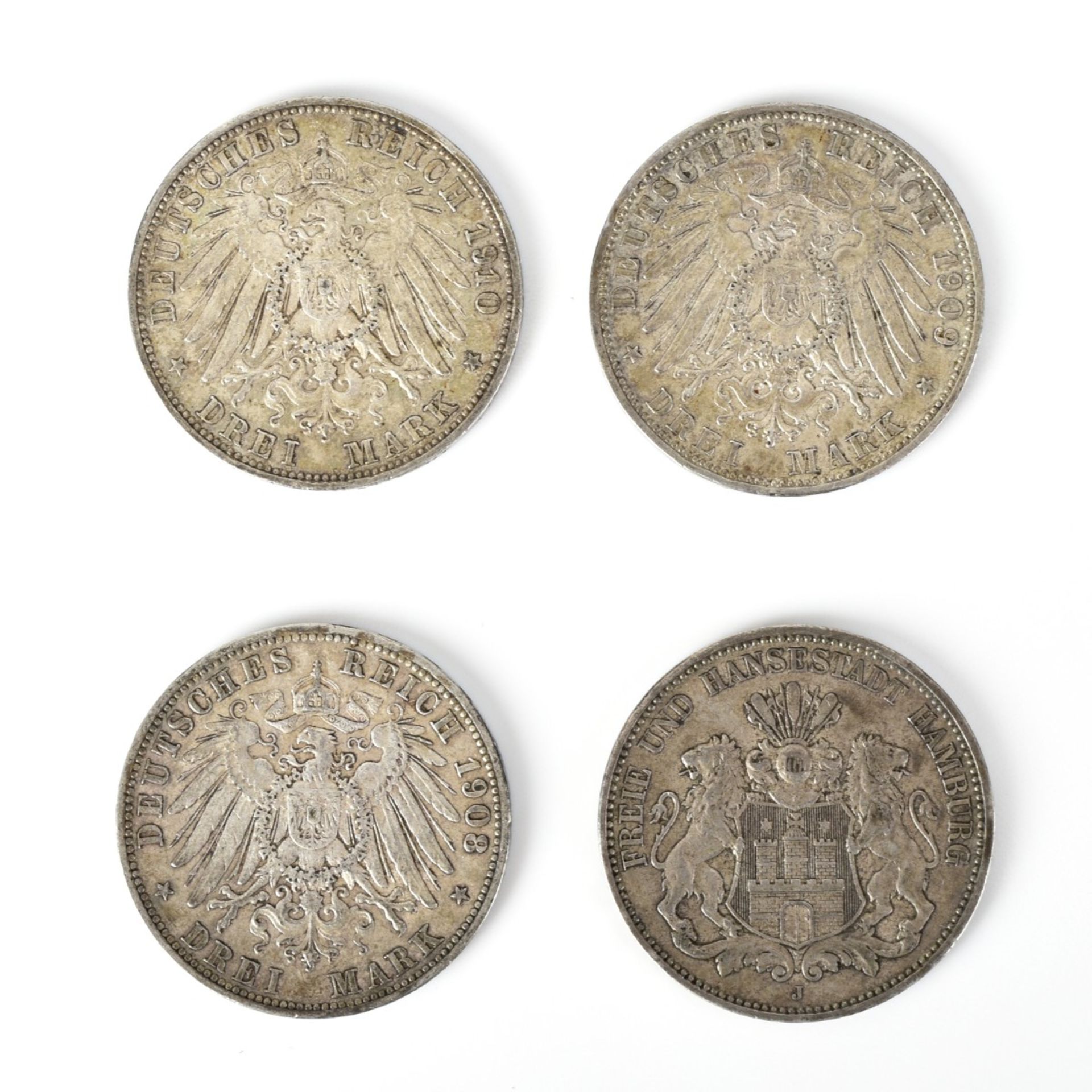 Vier 3 Mark-Münzen Kaiserreich - Bild 3 aus 3