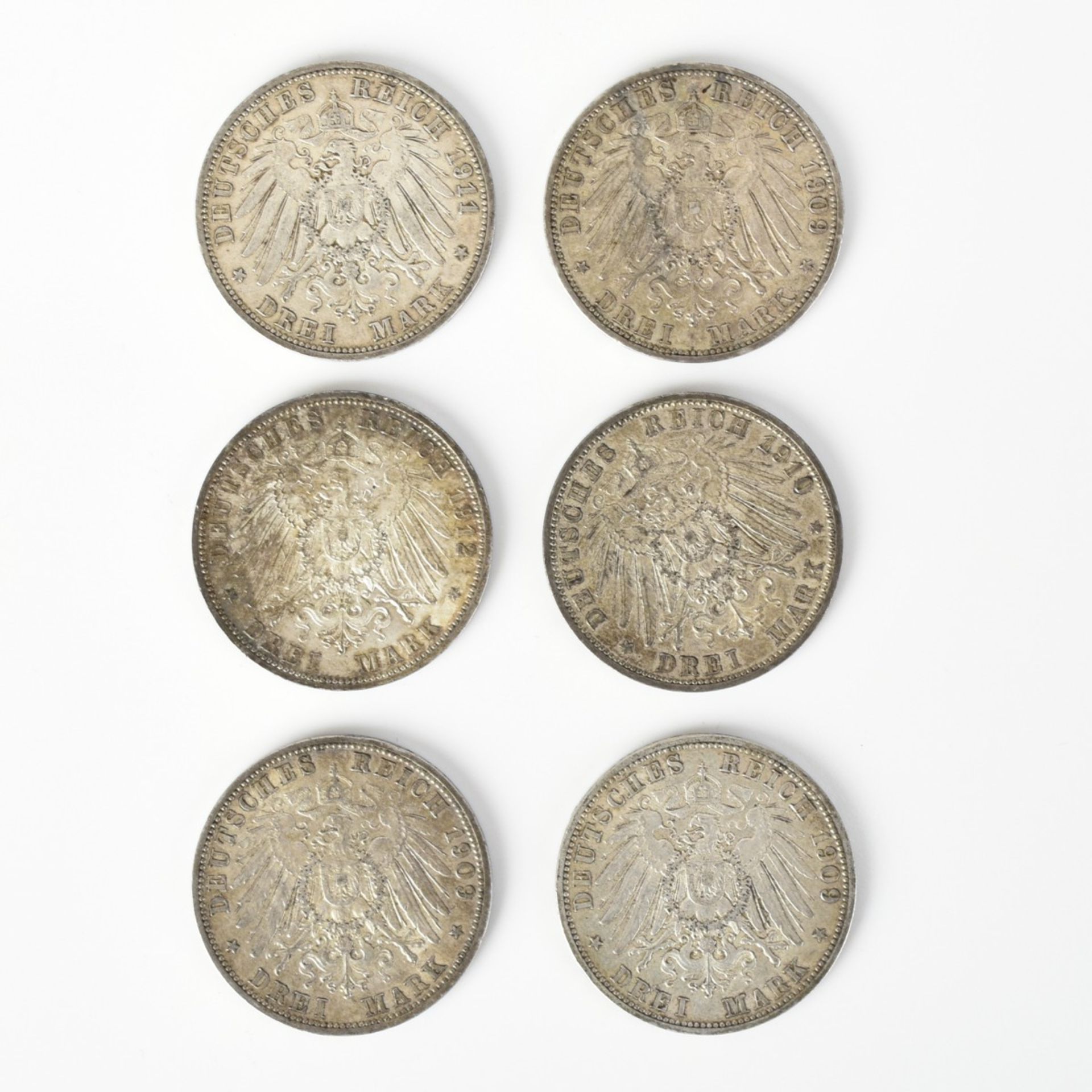 Sechs 3 Mark-Münzen Kaiserreich - Bild 3 aus 3