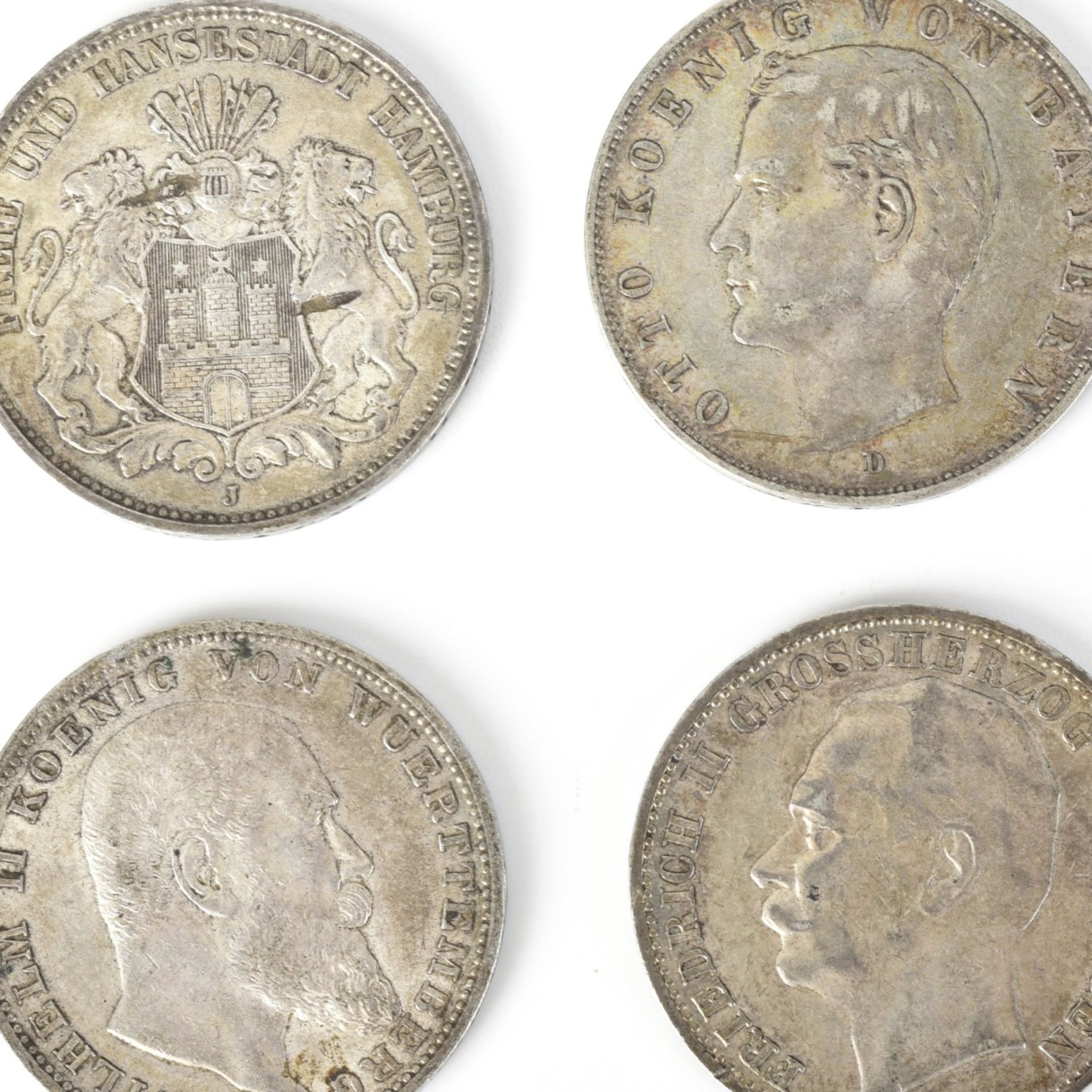 Vier 3 Mark-Münzen Kaiserreich