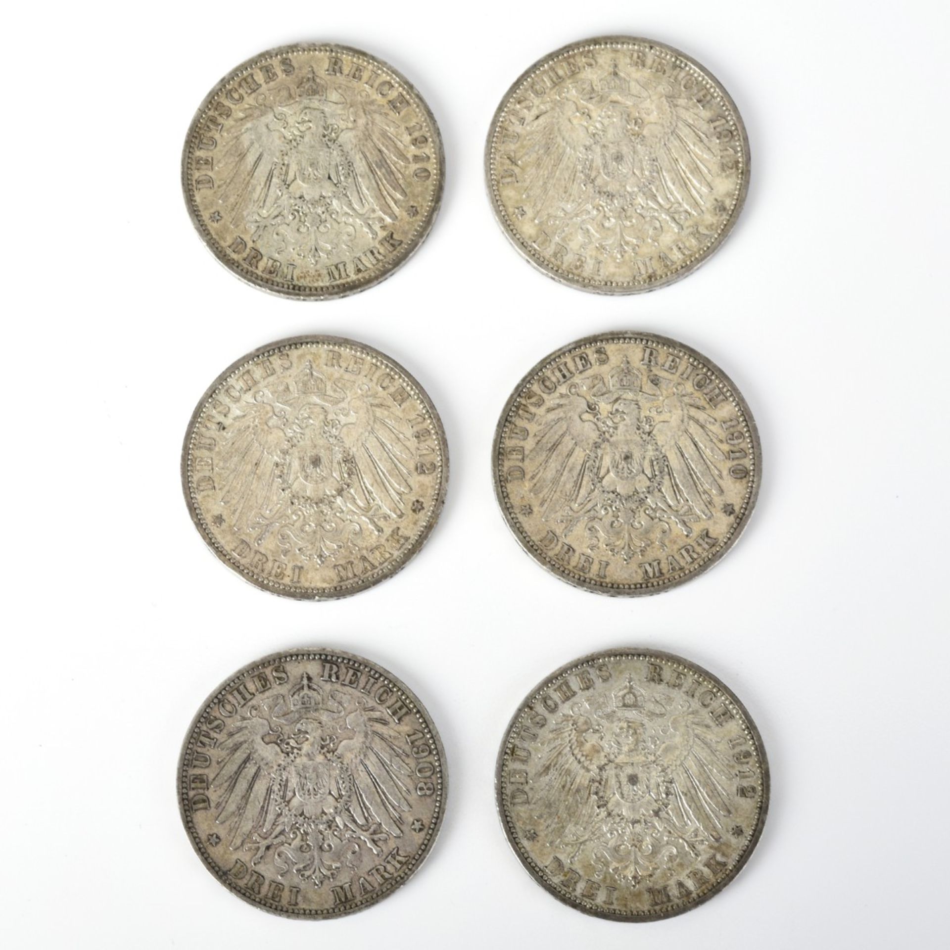 Sechs 3 Mark-Münzen Kaiserreich - Bild 3 aus 3