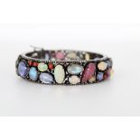 Multi Stone Sterling Bangle w/ Opals & Red Coral